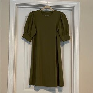 Duffield Lane Olive Mini Dress with Puffed Sleeves Medium